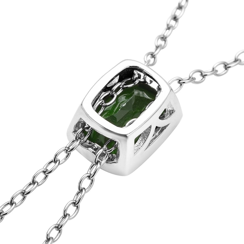 Chrome Diopside Lariat Necklace 18" In Rhodium Over 925 Sterling Silver - Picture 3 of 8